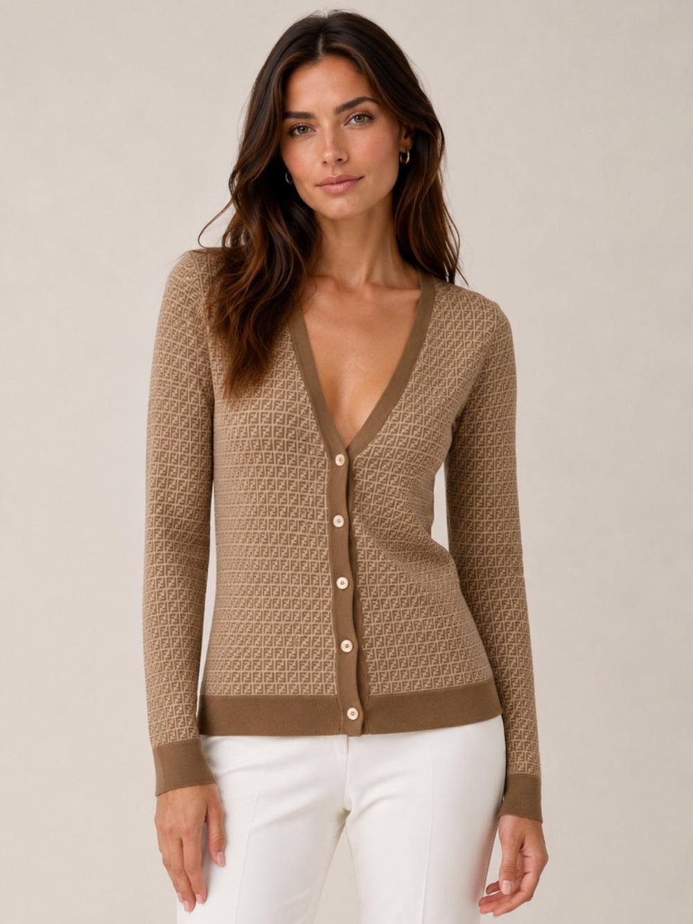 Fendi Cashmere Silk Zucca Cardigan Sweater Monogram “FF”